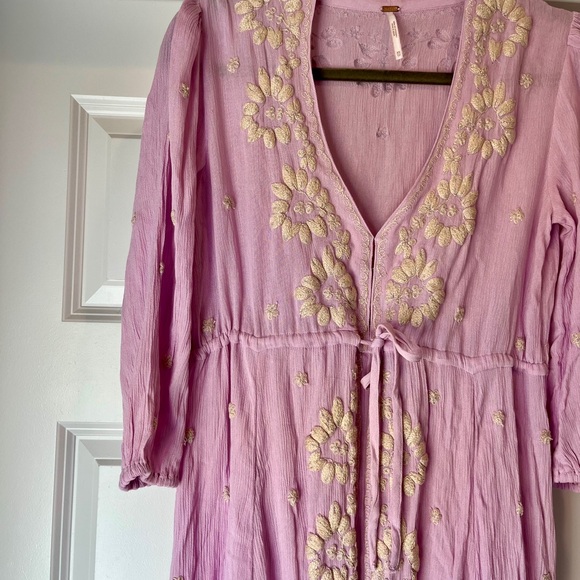 Free People Embroidered High Waist Midi Lilac Dress Size XS NWOT - Picture 6 of 11